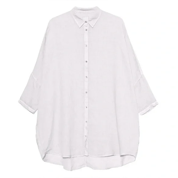 120% LINO Oversized Long 3/4 Sleeve Linen Button Down Lagenlook Top M - Picture 1 of 11